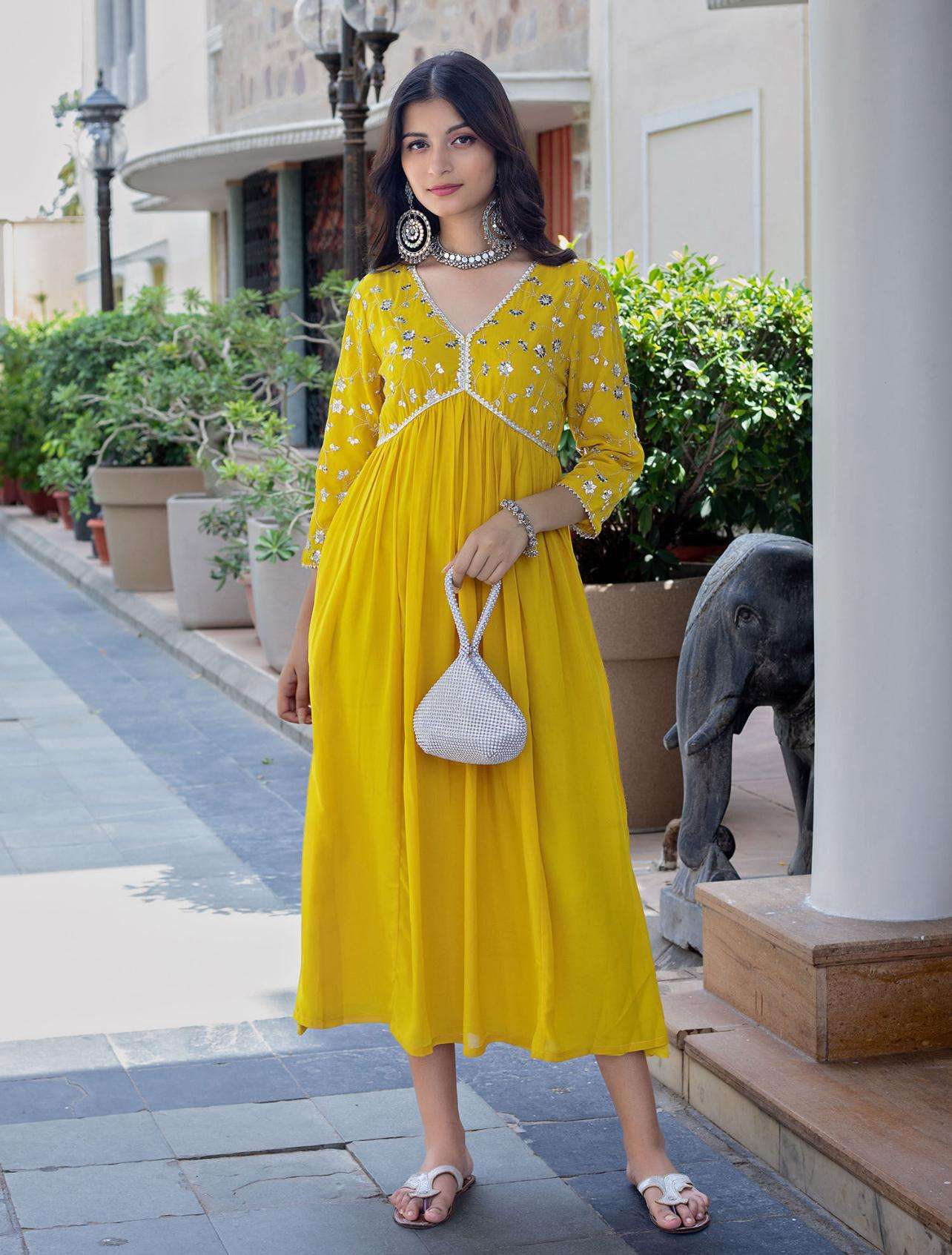 Women's Rayon embroidery work Georgette Fit & Flare Dress